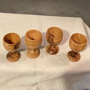 Vintage Olive Wood-Set of 4 Egg Cups/Chalices Hand Turned-3" High & 2" Dia.-EUC